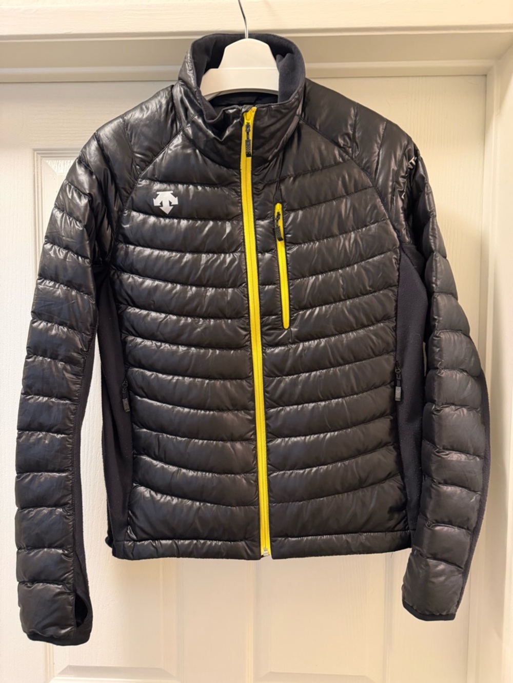 Descente Black Puffer Jacket with Yellow Zip Accents
